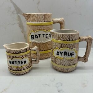 Vintage Set of 3 Pitcher for Maple Syrup Pancake Batter and Butter Japan